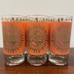 Vintage Jeannette Glass Aztec Celestial Starburst Highball glasses