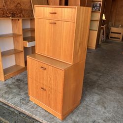 Vintage Danish Mid Century Modern 2 Piece Teak Bar Cabinet 