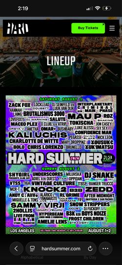 Hard summer day 2 single ticket
