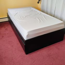 Twin bed frame with drawers, memory foam mattress and gel memory foam mattress topper