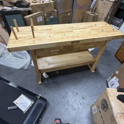 60" x 25" Heavy Duty Oak Workbench Work Table w/ 2 Drawers