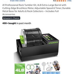 Professional Rock Tumbler Kit, 4LB Extra-Large Barrel with Cutting-Edge Brushles