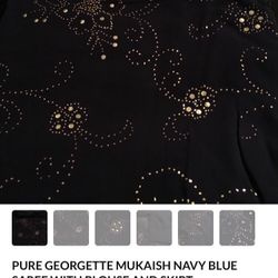 SAREE- PURE GEORGETTE SAREE WITH MUKAISH WORK WITH STITCHED BLOUSE AND SKIRT .