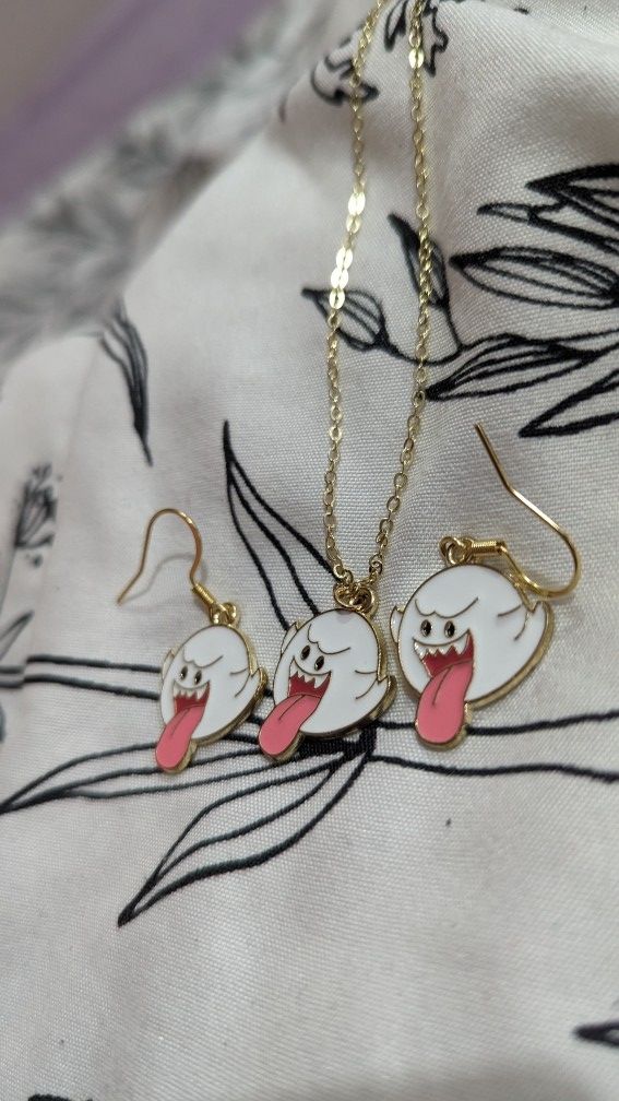 Homemade earrings necklace Mario Characters Yoshi Boo Ghost Toad Mushroom Head Nintendo andmade jewelry 