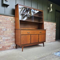 Mid Century Modern Walnut 2 Piece Hutch Wall Unit Credenza Vintage 