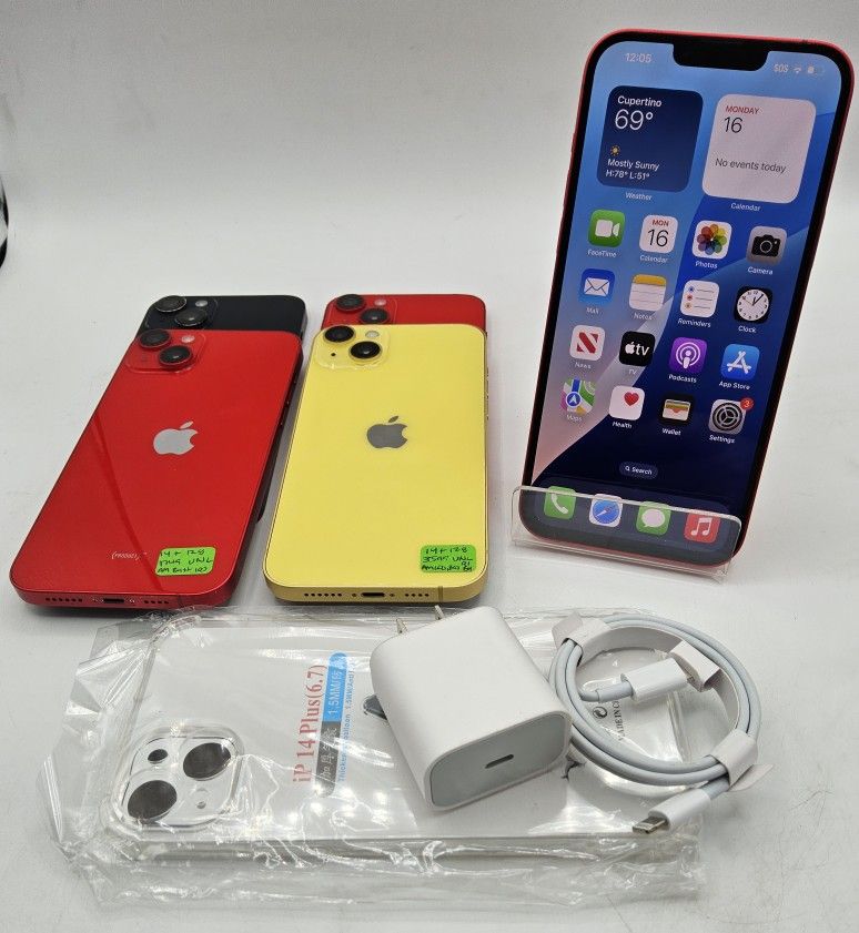 🔥SALE🔥 Apple iPhone 14 Plus 128gb Unlocked With Case Chargers Warranty $420 Each!