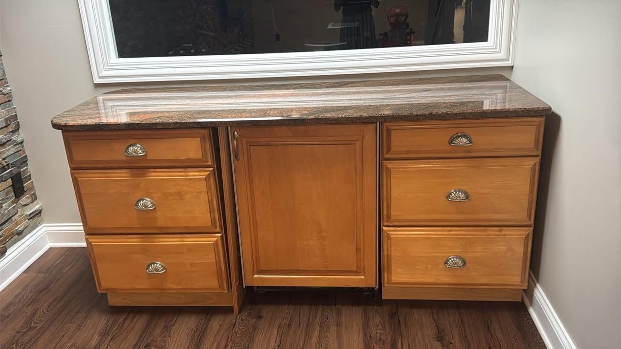 FREE- Wood Cabinet With Granite And Mini Sub-zero Fridge