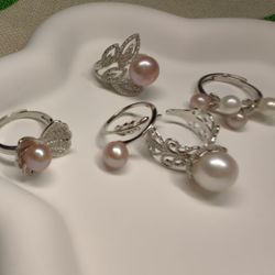 Handmade sterling silver pearl ring, adjustable size.39 for one