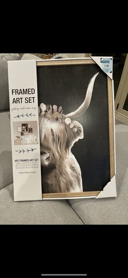 New Farmhouse Highland Cow 6 framed artwork paintings