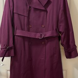 London Fog Womans Trench Coat Jacket  Purple Wine Wool Liner 10 Reg. Made In USA