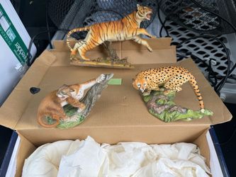 Set of 3 Wild Cat Figurines Cold Cast Resin