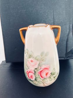 Antique Porcelain Vase with Hand-Painted Roses