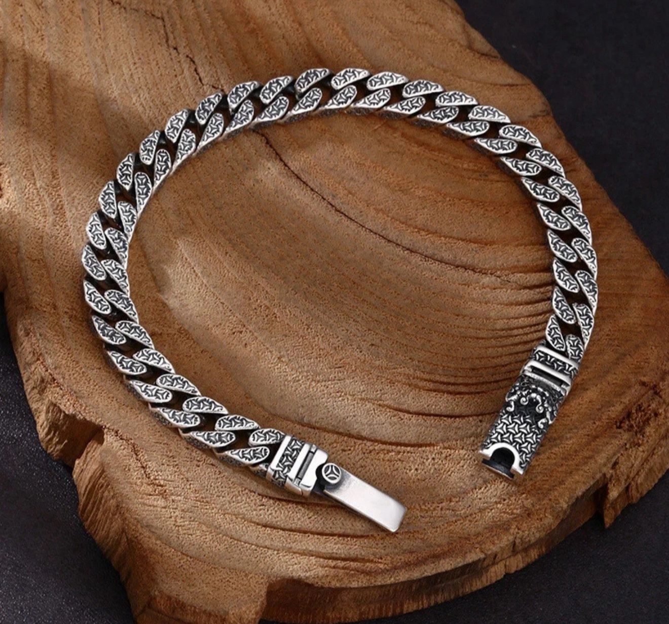 925 Sterling Silver Engraved Cuban Link Bracelet –8.5 Inch Length | 27g