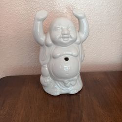 White  Ceramic Happy Buddha Mark  Statue Figure 