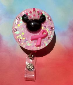 Minnie Mouse Breast Cancer Awareness badge reel🎀