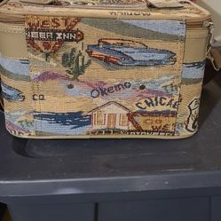 Vintage Route 66 Tapestry Travel Makeup Hard Case w/strap Pioneer Express EUC