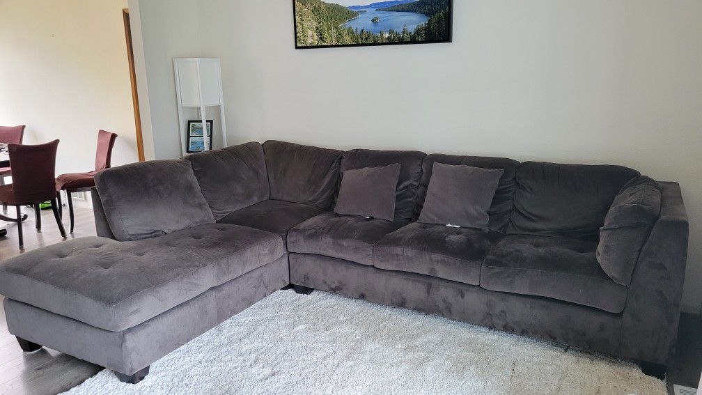 Sectional Couch 6 Seater Dark Grey Microfiber