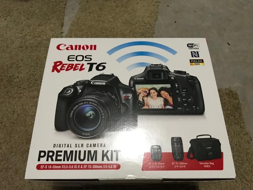 Brand NEW Canon EOS Rebel T6 DSLR Camera 18-55 75-300mm bag Premium