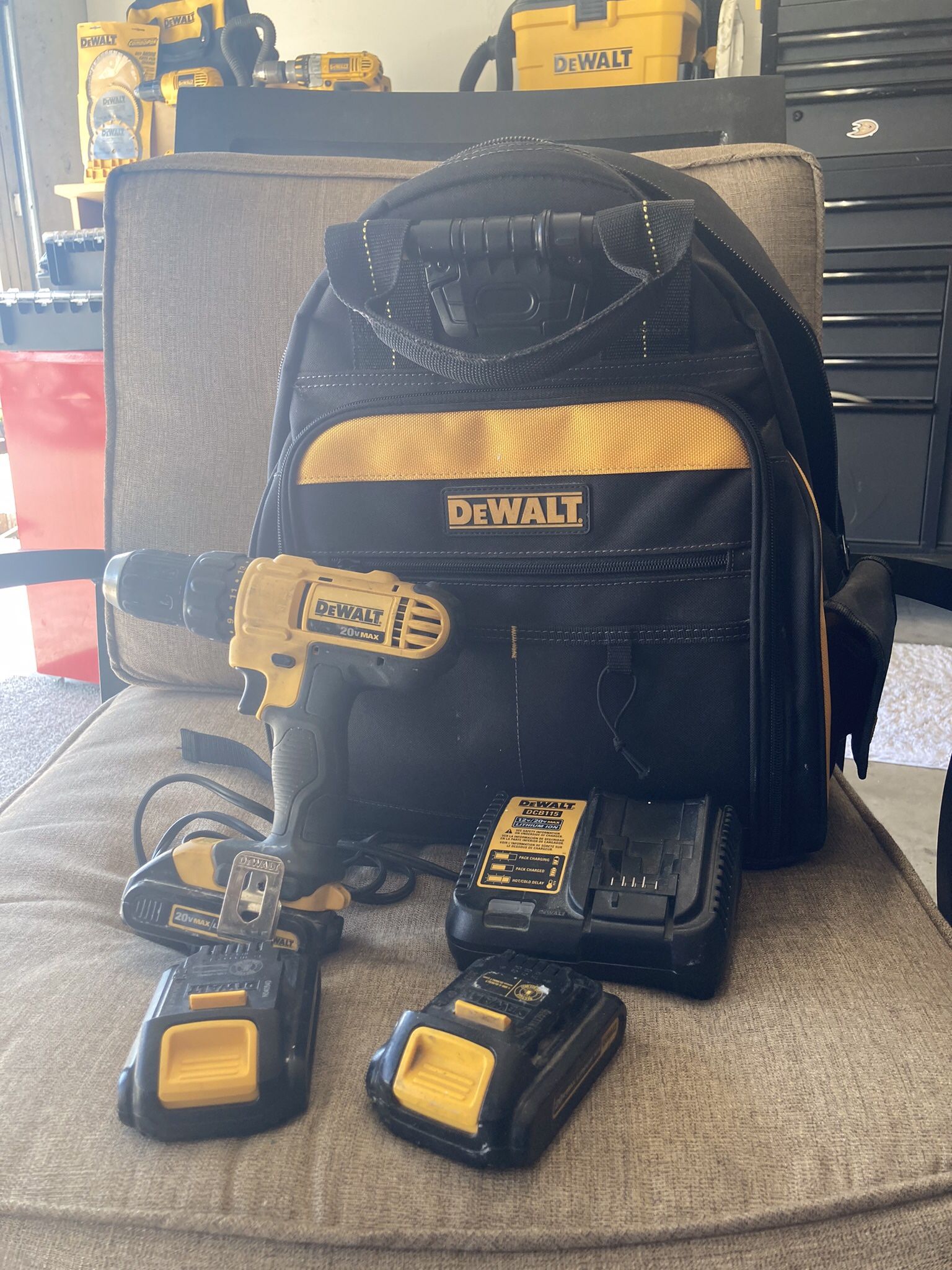 Dewalt Tool Sale! 57 Compartment Dewalt Tool Backpack w/Light - Cordless Drill - 4 Batteries 20V - Charger - Quick & Easy Porch/ Patio Pickup