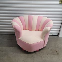 Pink & Cream Striped Barrel Accent Chair Tub Chair Ribbed Upholstery