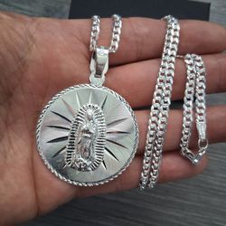 Cadena Y Dije virgen de Guadalupe XL plata 925MX