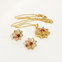 14k Gold Plated Set Necklace & Earrings New 