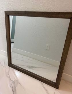 Square Wall Mirror with Wood Frame