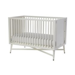 DWELL STUDIO DWELLSTUDIO MID-CENTURY BABY CRIB BED IN FRENCH GREY W/ BRENTWOOD HOMES ORGANIC MATTRESS