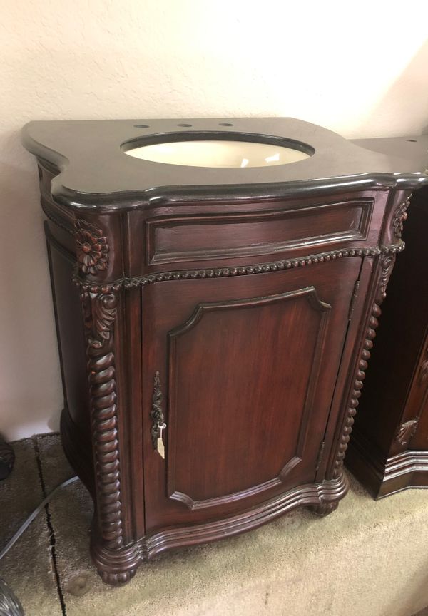 27” Granite Top Serpentine Bathroom Vanity Sink Cabinet ...
