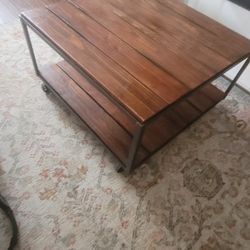 Wooden Rolling Coffee Table 