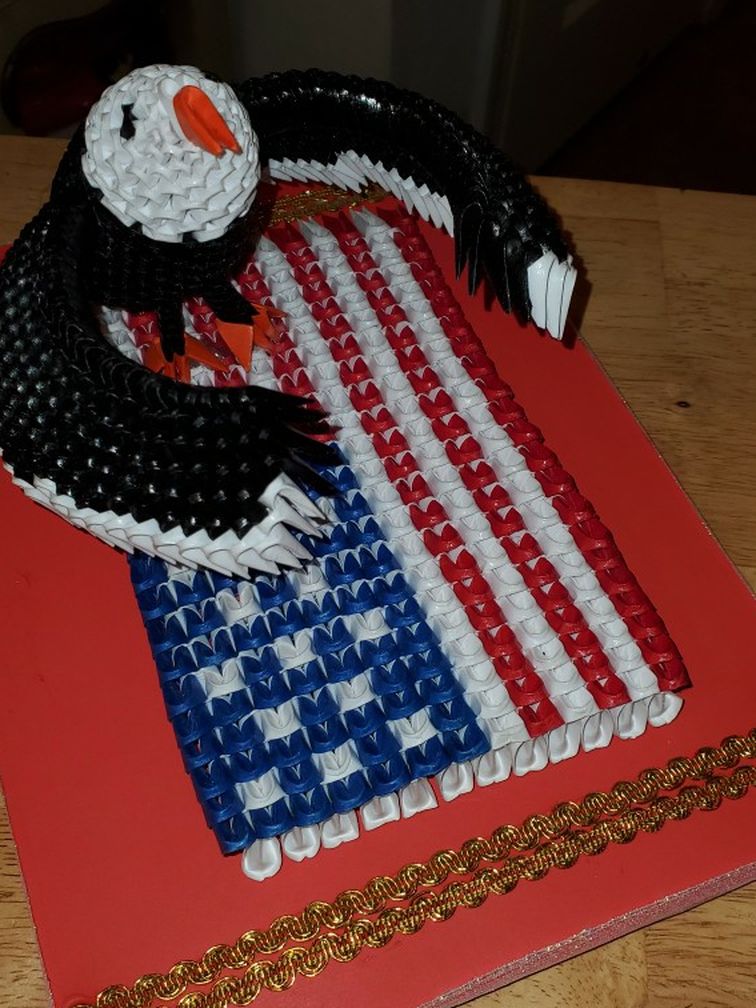 3d Origami Eagle And American Flag