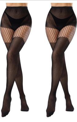 Faux Thigh High Tights for Women - Fishnet Gothic Pantyhose, High Waist Over-The-Knee Goth Leggings (Black)