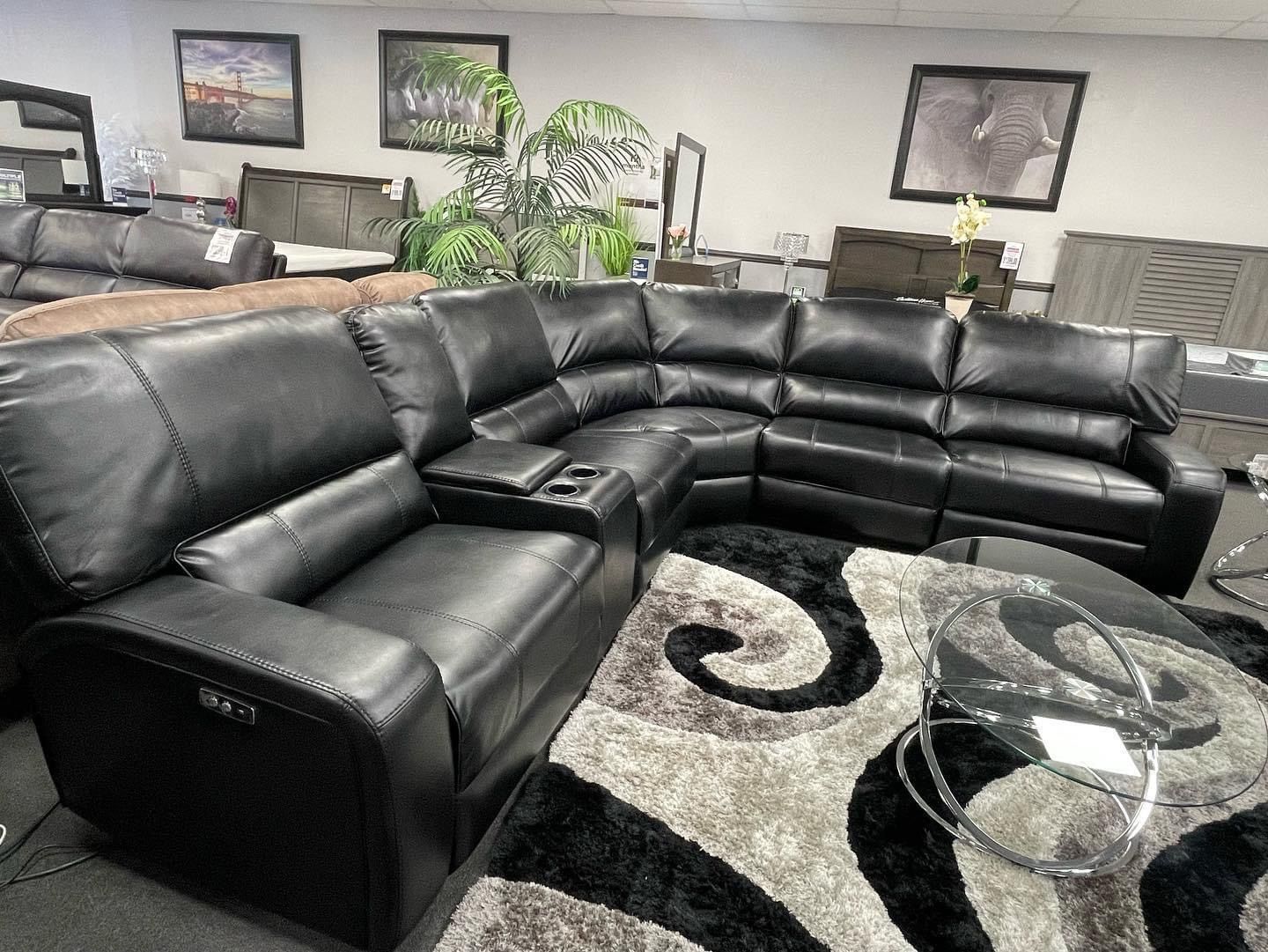 Black Leather Sofa Sectional Power Recliners 