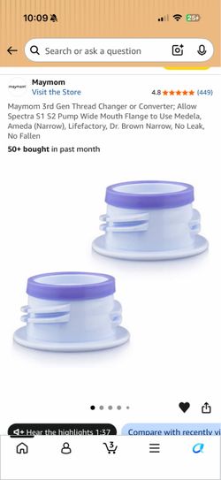 Maymom 3rd Gen Thread Changer or Converter; Allow Spectra S1 S2 Pump Wide Mouth Flange to Use Medela, Ameda (Narrow), Lifefactory, Dr. Brown Narrow, N