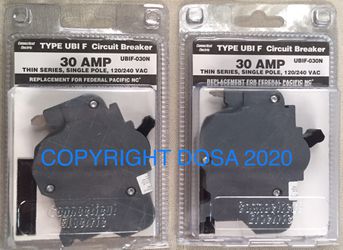 Lot of (2) Two Federal Pacific 30A Circuit Breaker, UBIF-030N