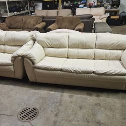 White Leather Couch/Love Seat Combo