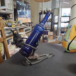 Vintage MCM Abstract Cast Iron/Bronze Ballerina Dancing Sculpture, Degas Style Wine Bottle Holder With Impressive Patina 6.75H X 5W X 10.5D