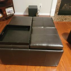Leather Ottoman  with under storage 