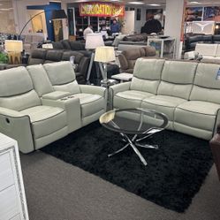 NEW ARRIVAL🚨Beautiful Light Grey Power Reclining Sofa&Loveseat On Sale $1499