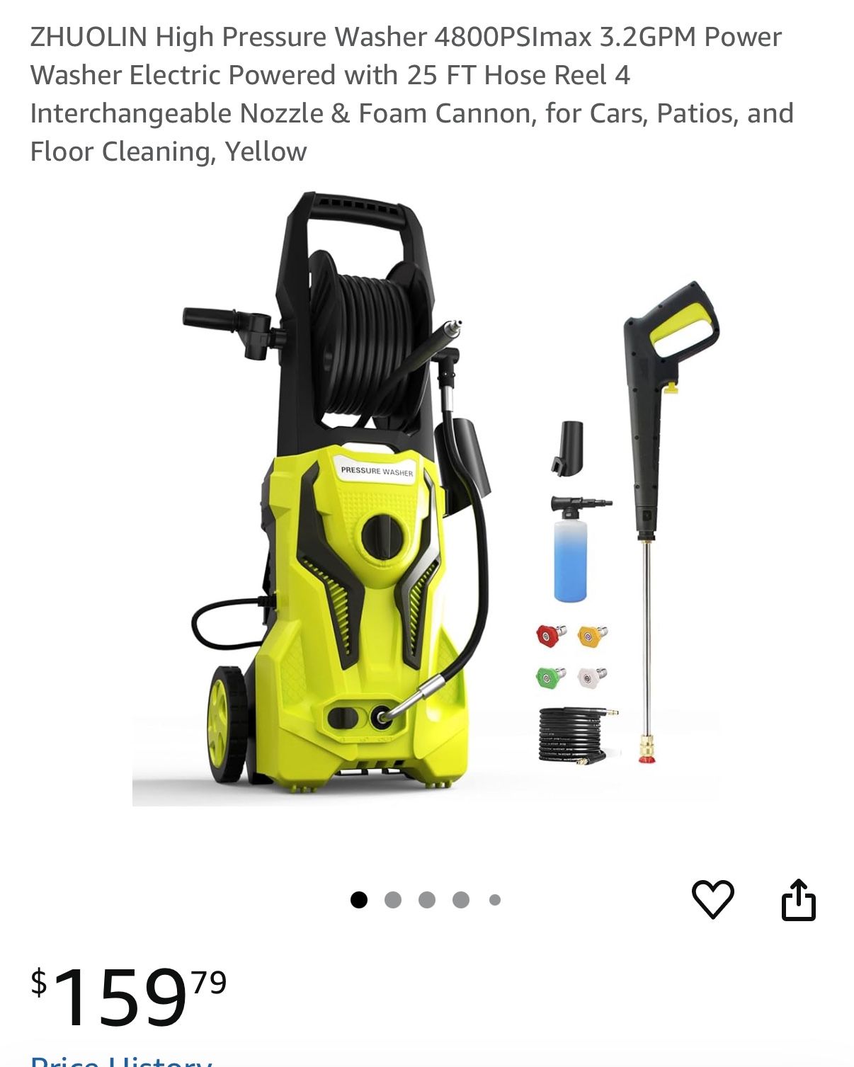 High Pressure Washer 4800PSImax 3.2GPM Power Washer Electric Powered with 25 FT Hose