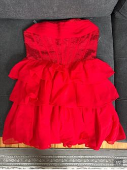 Red Strapless Ruffled Party Dress