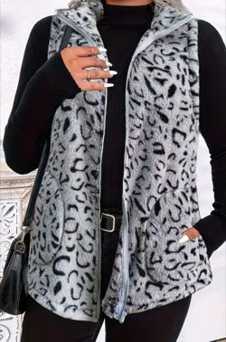 Leopard Print Fleece Zip-Up Vest