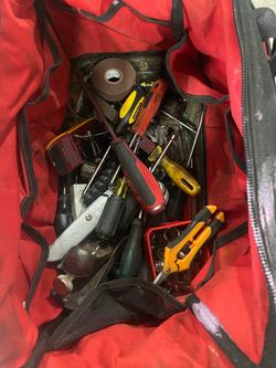 Red Tool Bag with Mixed Hand Tools
