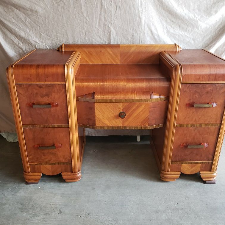 waterfall dresser vintage Postmodern Faux Travertine Dolphin & Flamingo Art Deco Vintage Waterfall Dresser