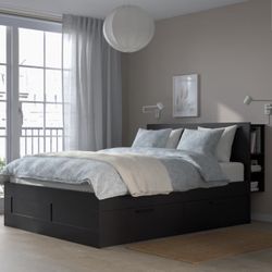 IKEA BRIMNES Queen Bed Frame with Storage & Headboard 