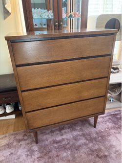 Vintage Mid Century Modern Four Drawer Dresser 34”W X 18” D X 45” H