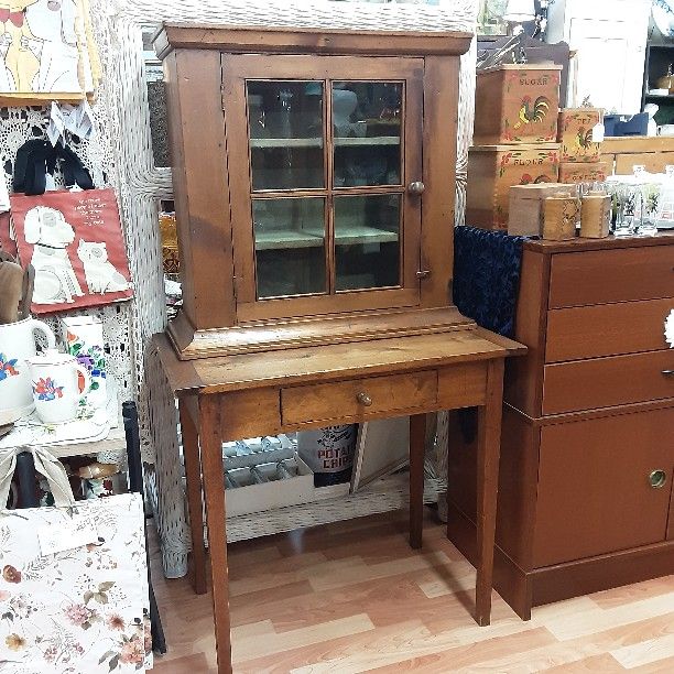 One Drawer Desk W/ Glass Door Cabinet- Located In Shelton