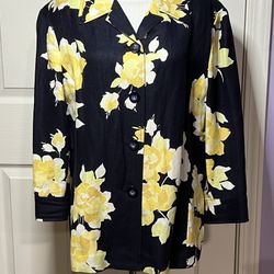 Vintage Emma James Liz Claiborne Linen Blend Floral Dress Jacket Womens Sz 16
