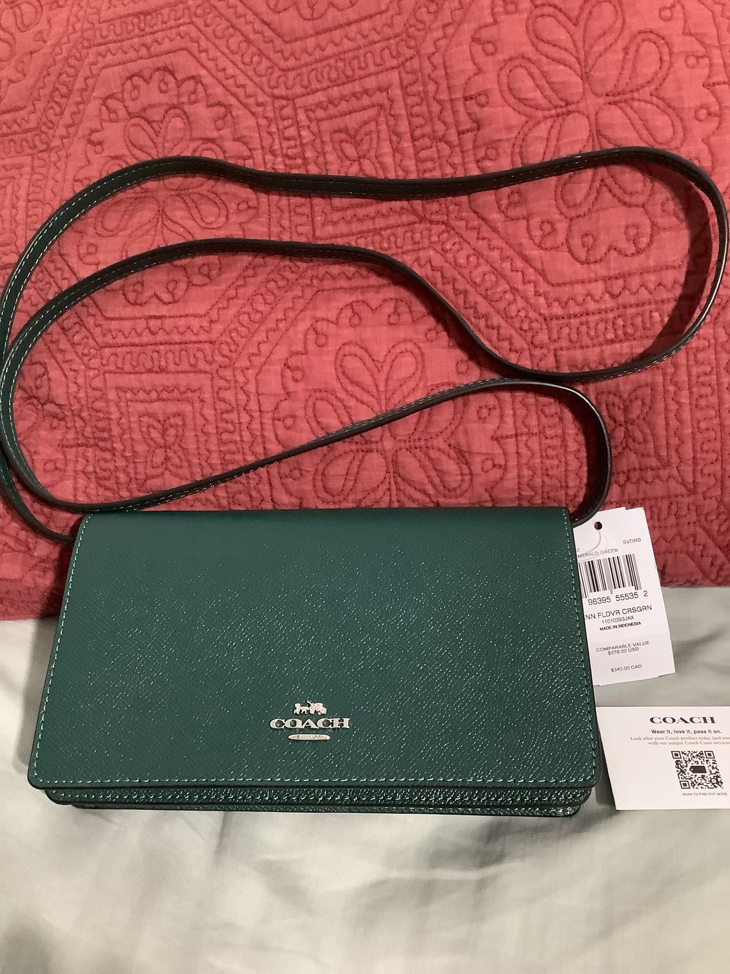 New Anna Fold over Clutch Crossbody Bag Coach ( Green)
