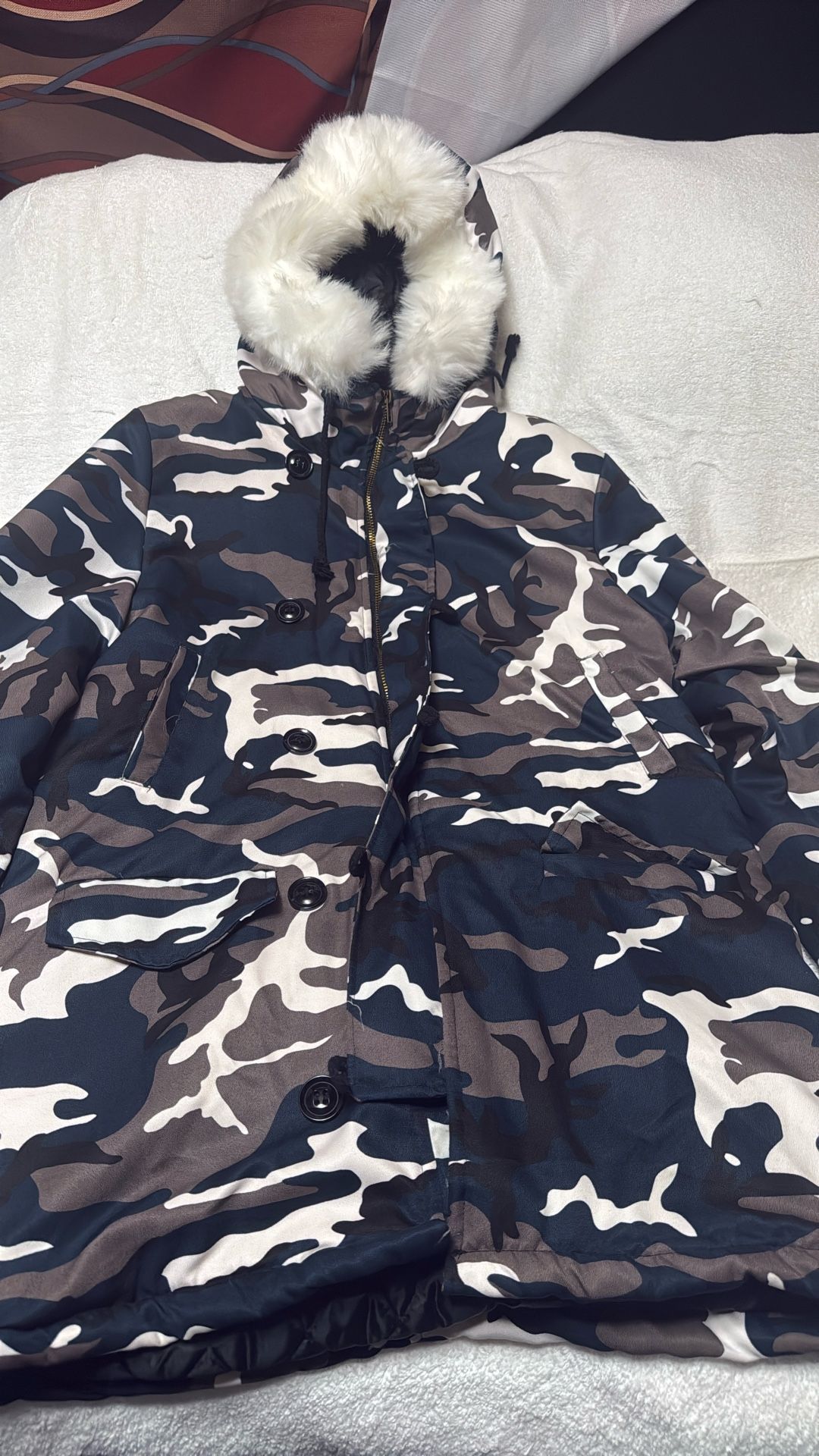 Army Military Camouflage Jacket Fur hoodie M/L
